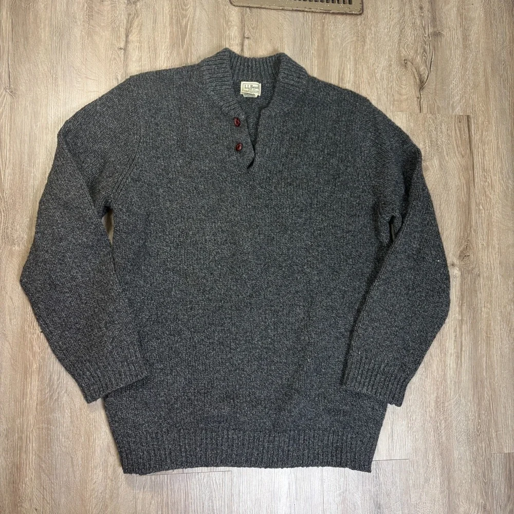LL Bean Classic Ragg 100% Wool Sweater Mens XL Tall Gray Lambswool Knit